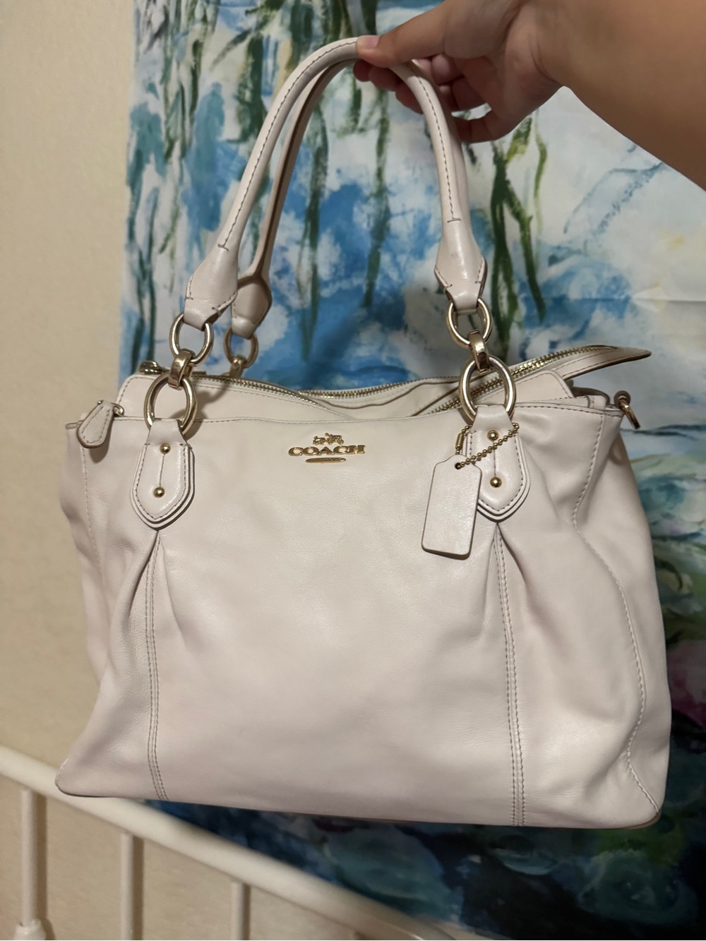 Coach White Leather Shoulder Tote with Gold Hardware